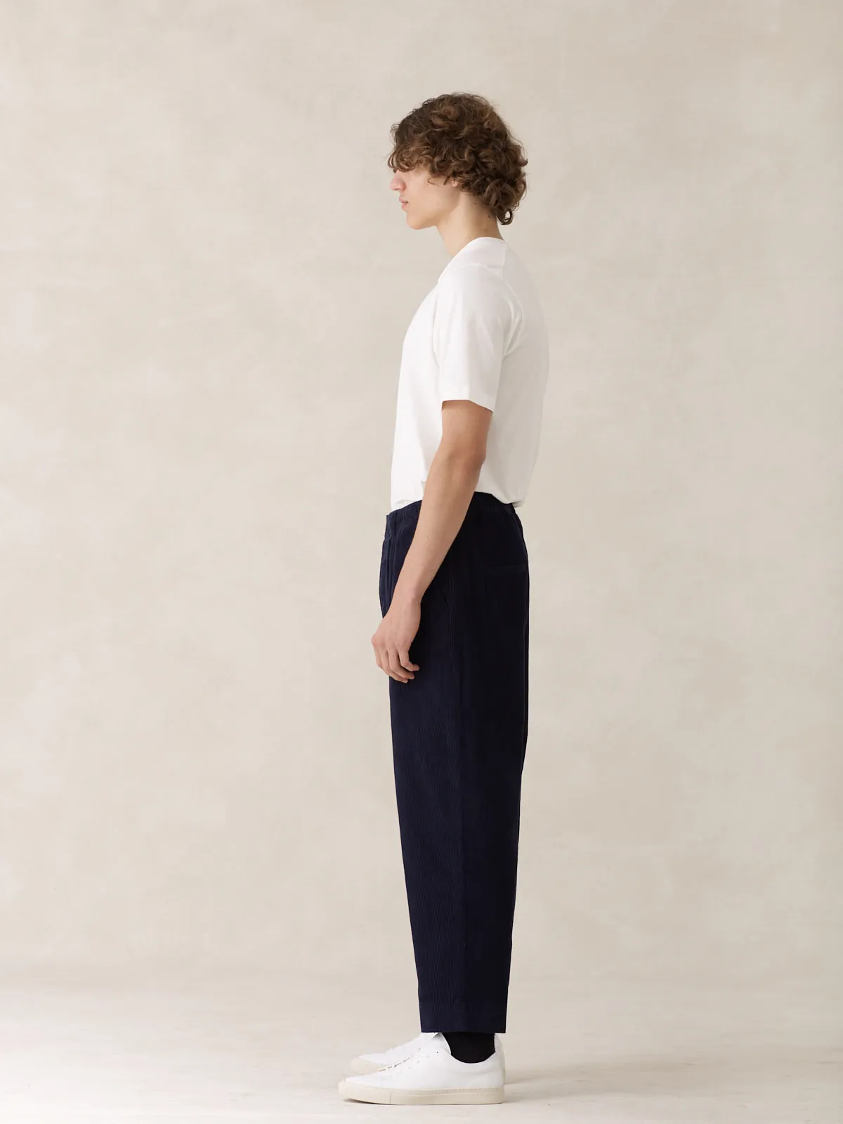 08 / Pleated Corduroy Trousers Navy