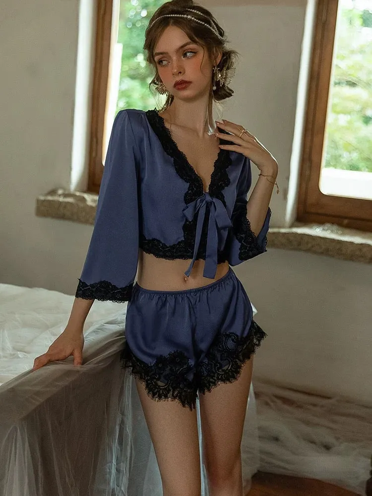 2-Piece Satin Lingerie Set, Satin Pajama, Lace Robe, Cute Lingerie, Nightwear