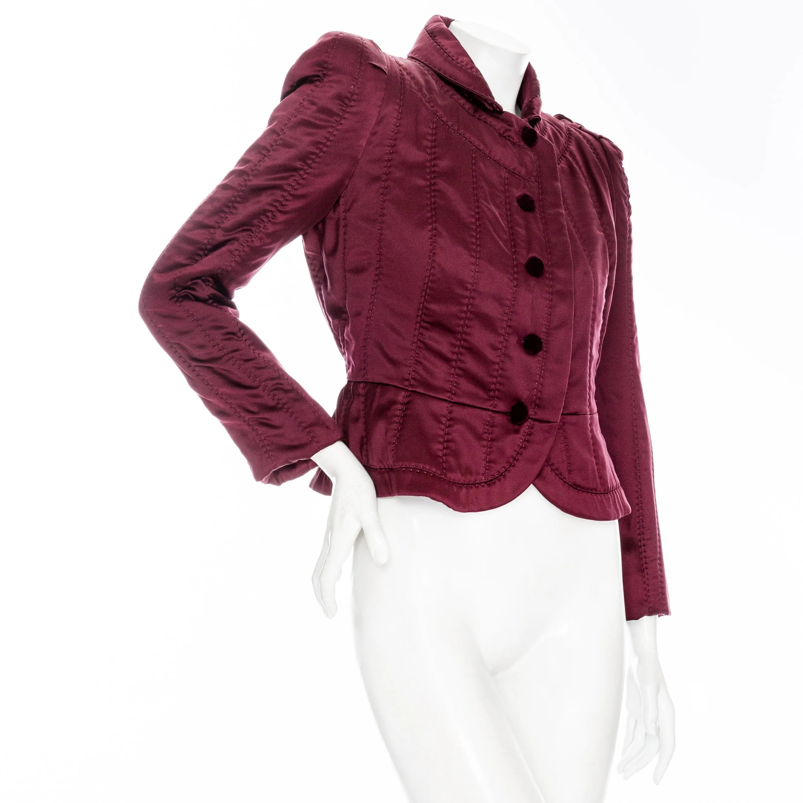 2004 Burgundy Velvet and Silk Two-Piece Skirt and Jacket Suit