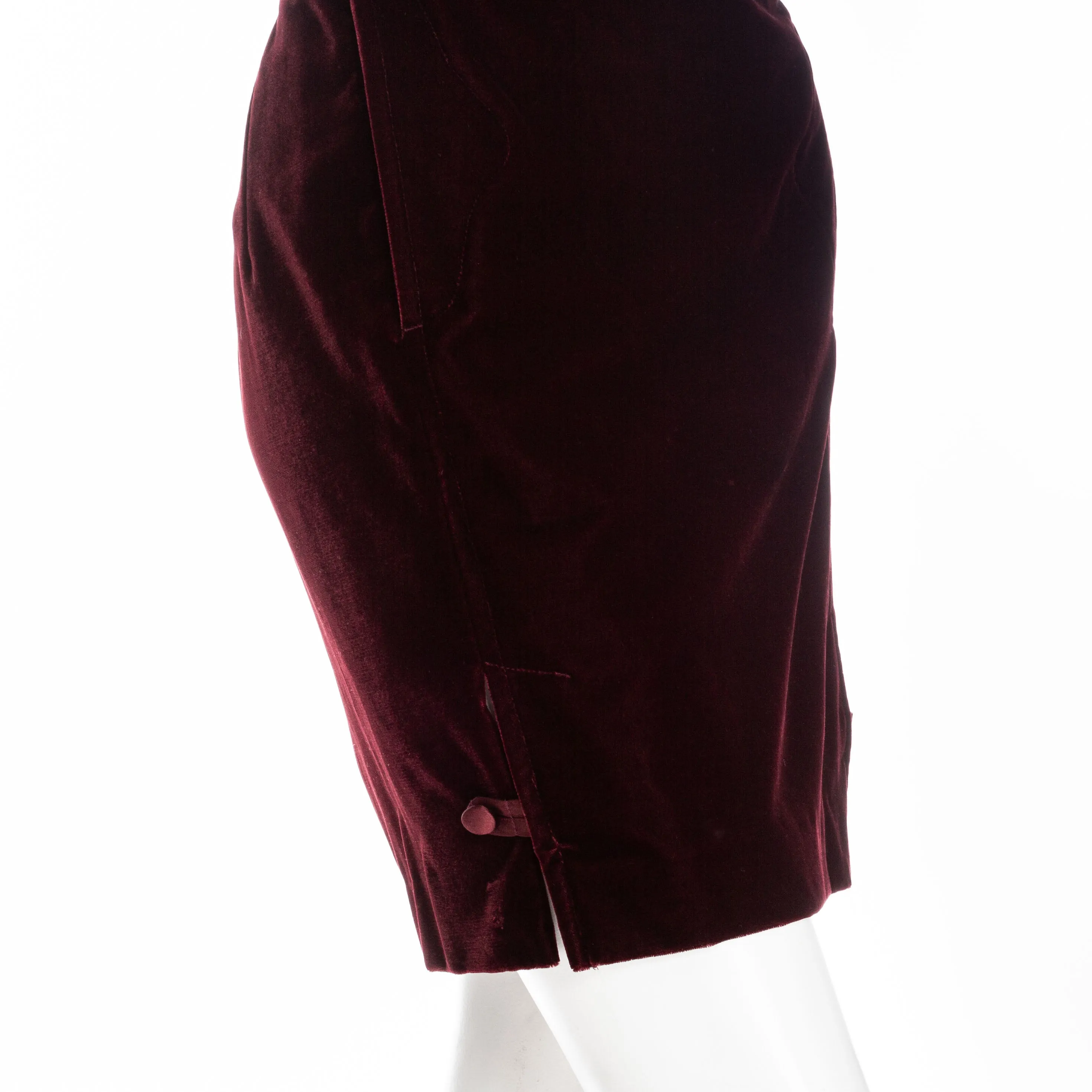 2004 Burgundy Velvet and Silk Two-Piece Skirt and Jacket Suit