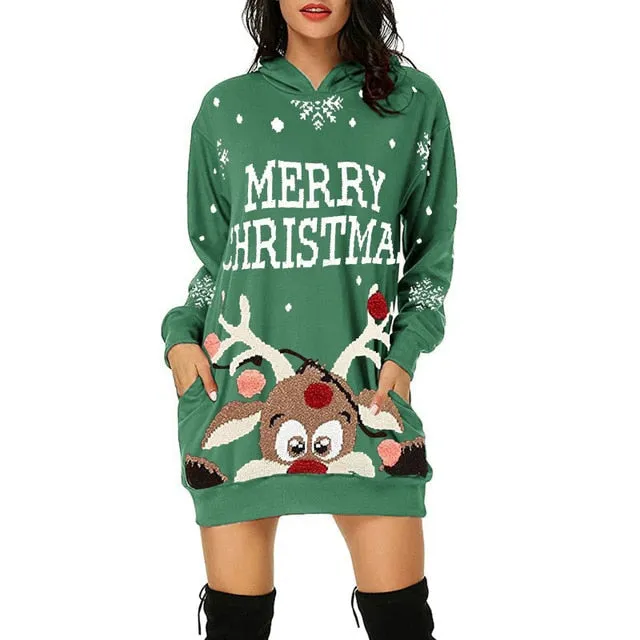 2020 Christmas Jersey Sweater Women Ugly Plaid Sweater With Hood Long Sleeve Winter Ladies Turtleneck Sweater Knitwear For Women