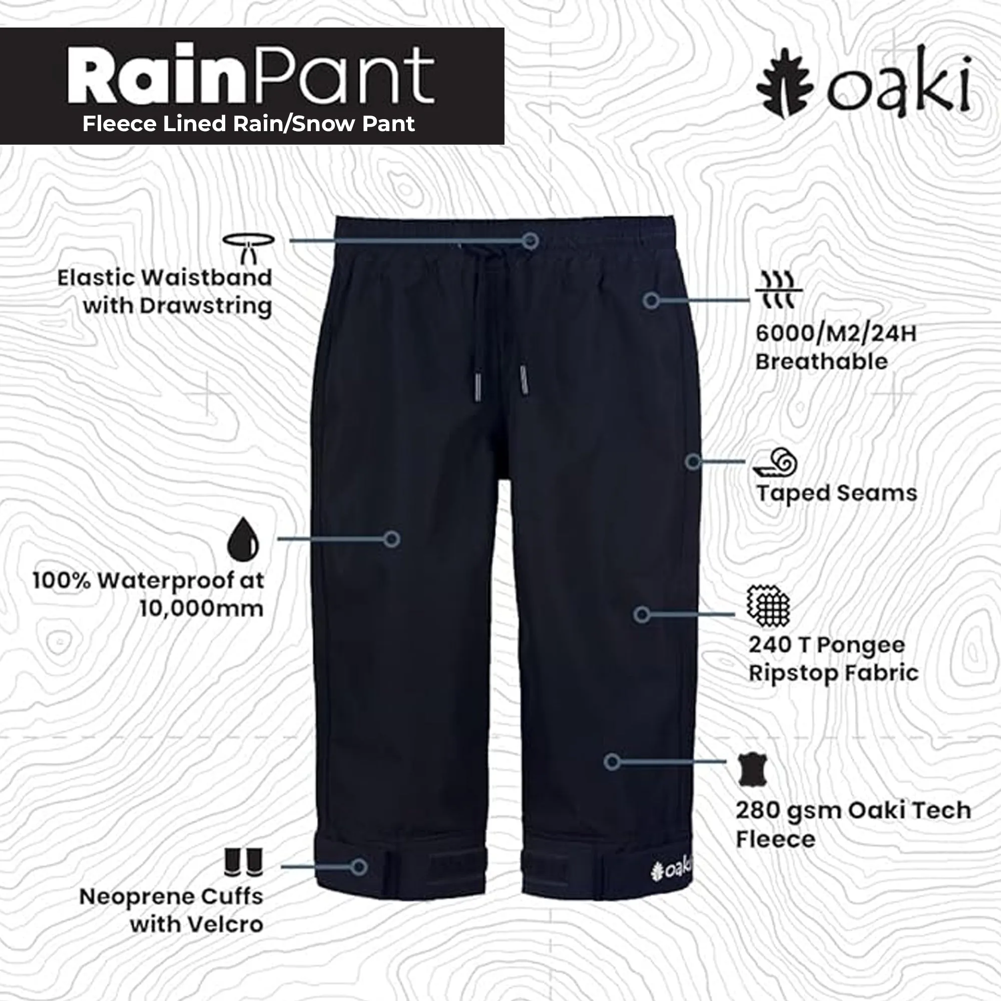 Adult Fleece-lined Rain/Snow Pants, Black