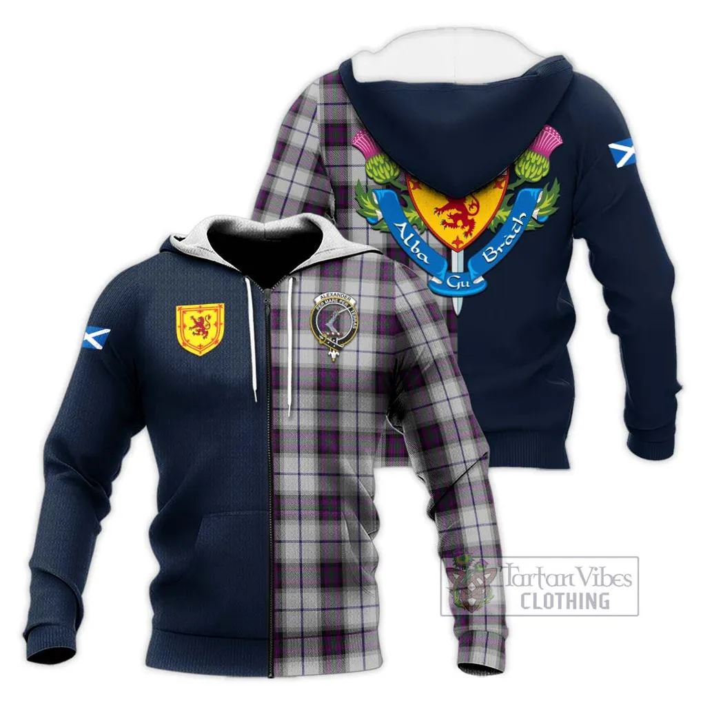 Alexander of Menstry Dress Tartan Knitted Hoodie Alba with Scottish Lion Royal Arm Half Style