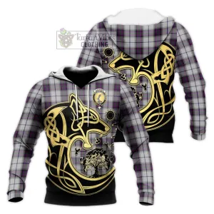 Alexander of Menstry Dress Tartan Knitted Hoodie with Family Crest Celtic Wolf Style