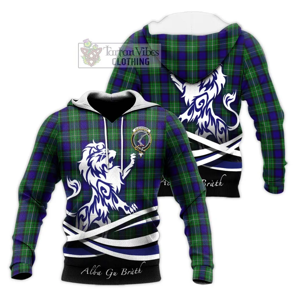 Alexander Tartan Knitted Hoodie with Alba Gu Brath Regal Lion Emblem