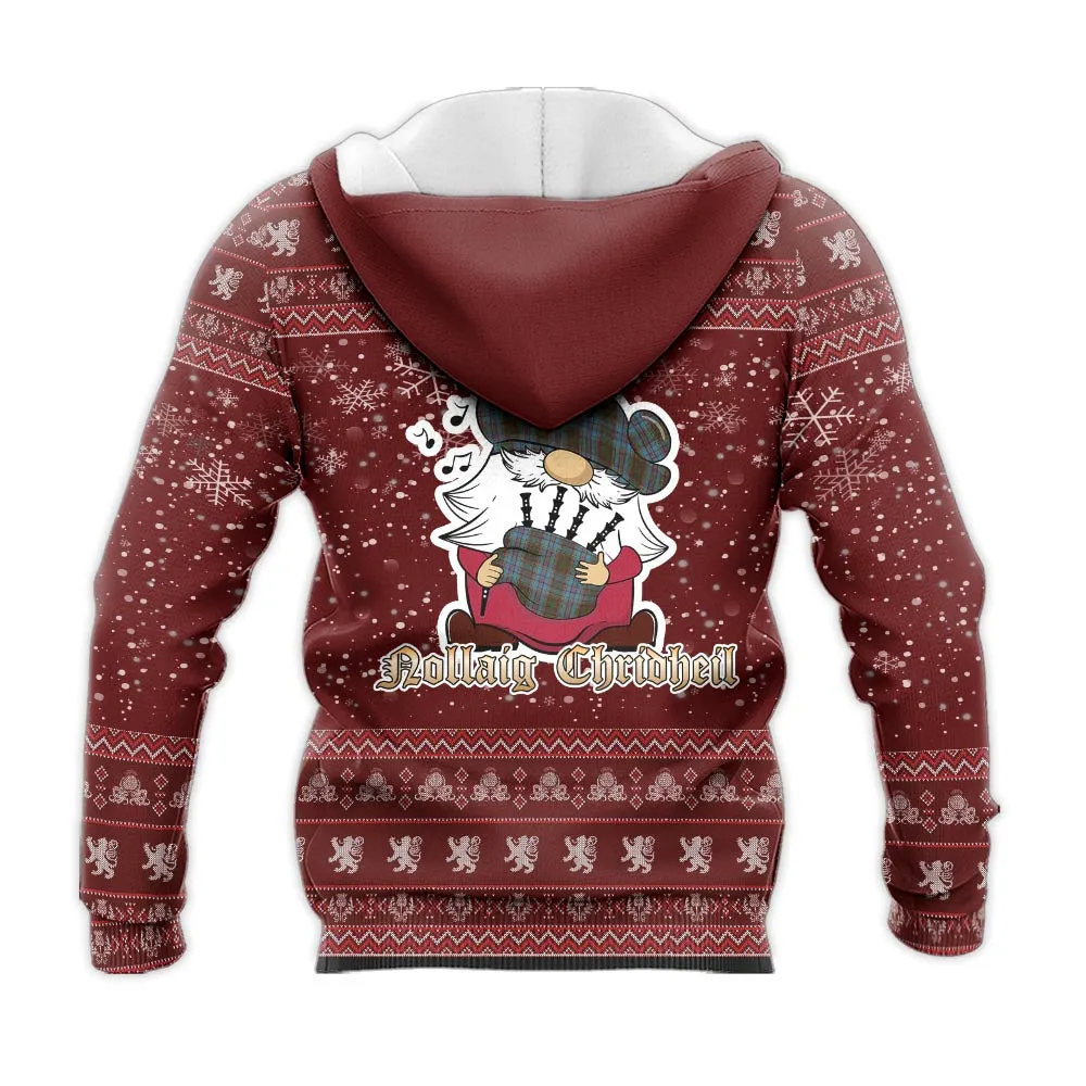 Anderson Clan Christmas Knitted Hoodie with Funny Gnome Playing Bagpipes