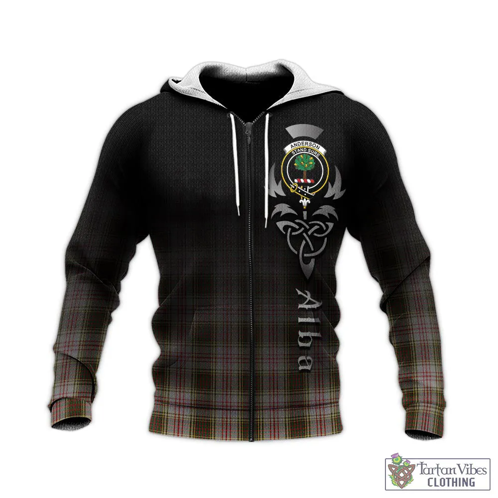 Anderson Dress Tartan Knitted Hoodie Featuring Alba Gu Brath Family Crest Celtic Inspired