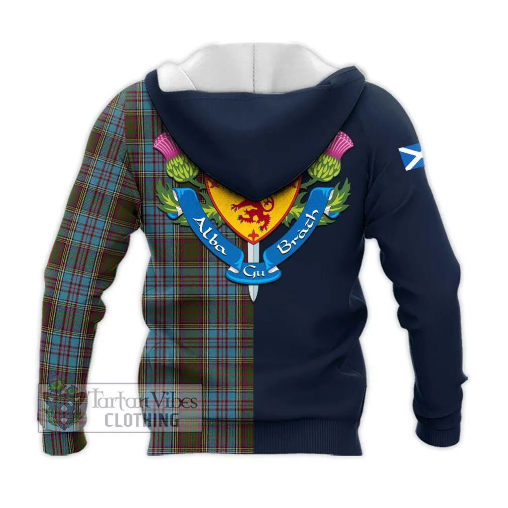 Anderson Tartan Knitted Hoodie Alba with Scottish Lion Royal Arm Half Style