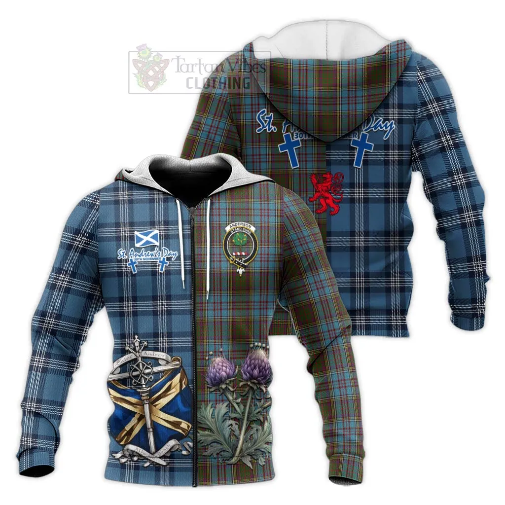 Anderson Tartan Knitted Hoodie Happy St. Andrew's Day Half Tartan Style