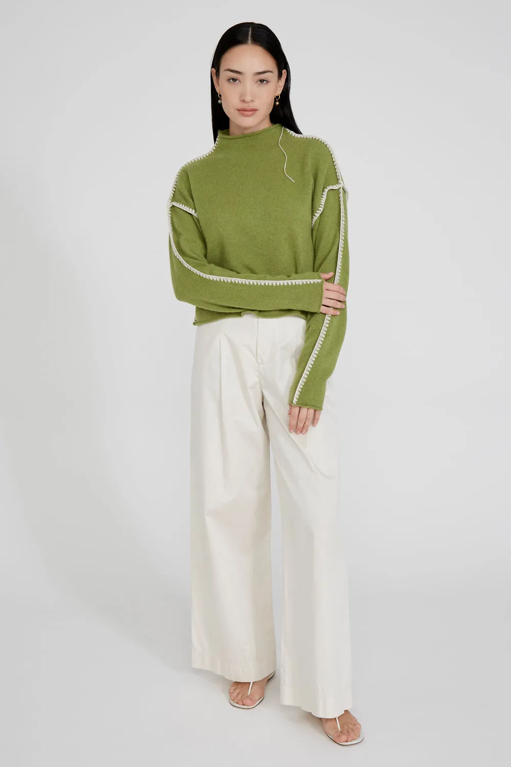 Annie Cashmere Cropped Sweater Green