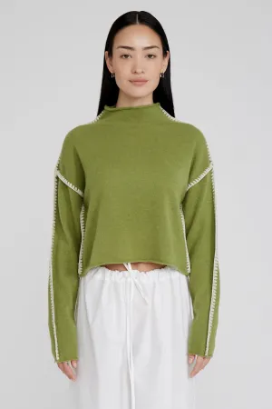 Annie Cashmere Cropped Sweater Green