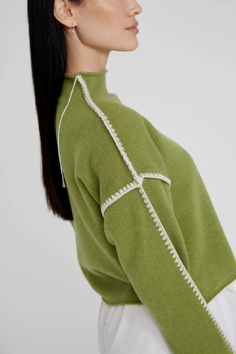 Annie Cashmere Cropped Sweater Green