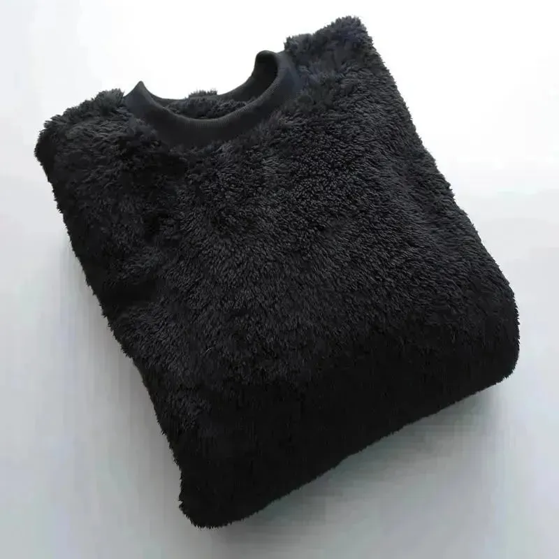 Autumn And Winter Plush Fuzzy Crewneck Pullover top for male