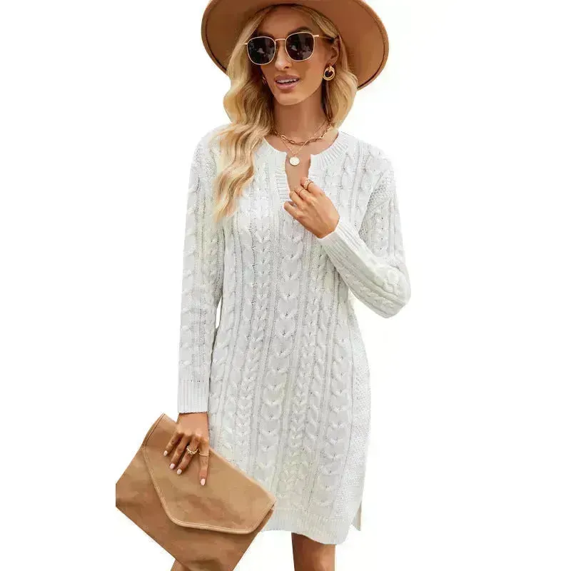 Autumn Winter Slim fit Twisted Split Mini Knitted Wool Sweater Dress