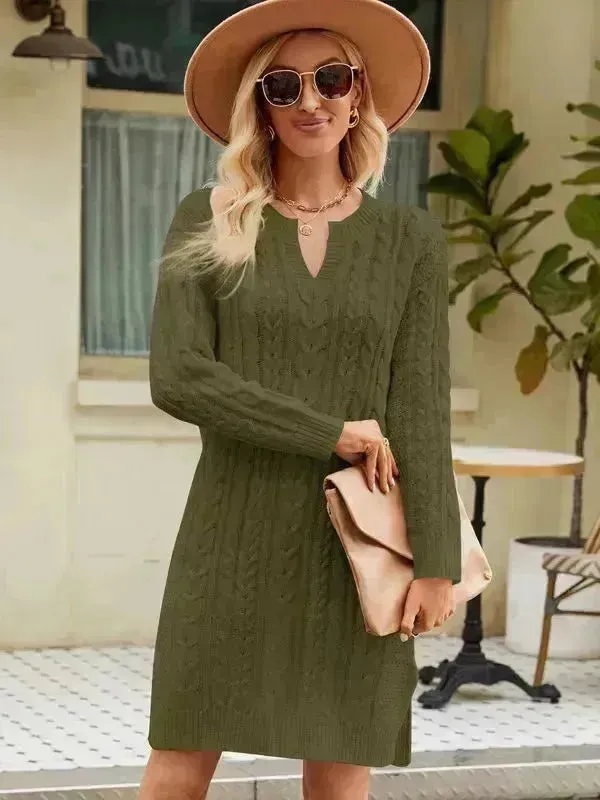 Autumn Winter Slim fit Twisted Split Mini Knitted Wool Sweater Dress