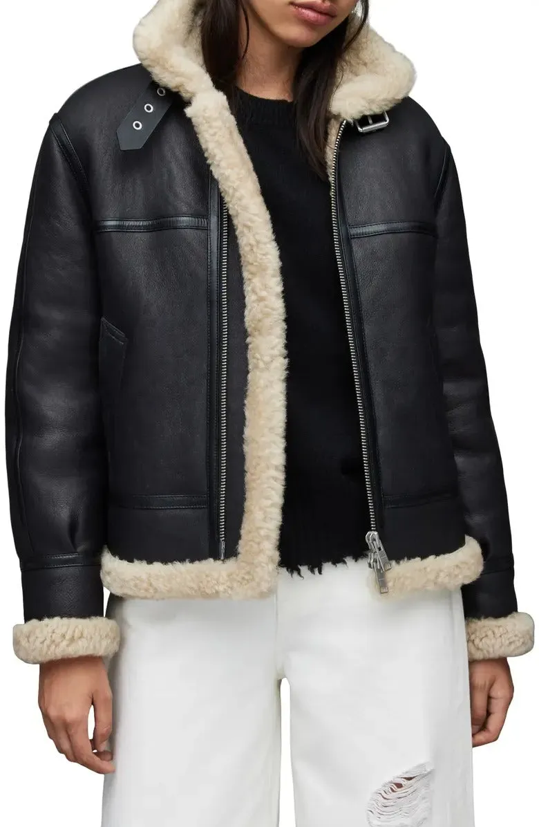 B-3 Aviator RAF Black Shearling Leather Jacket