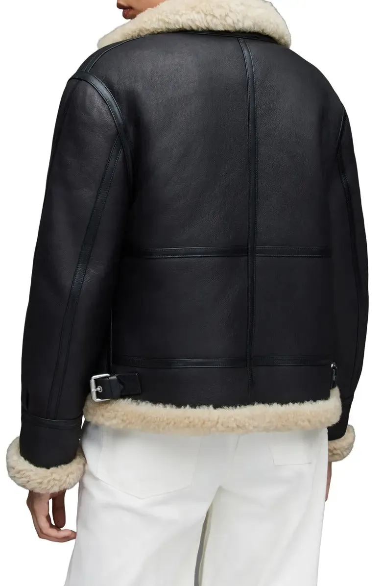 B-3 Aviator RAF Black Shearling Leather Jacket