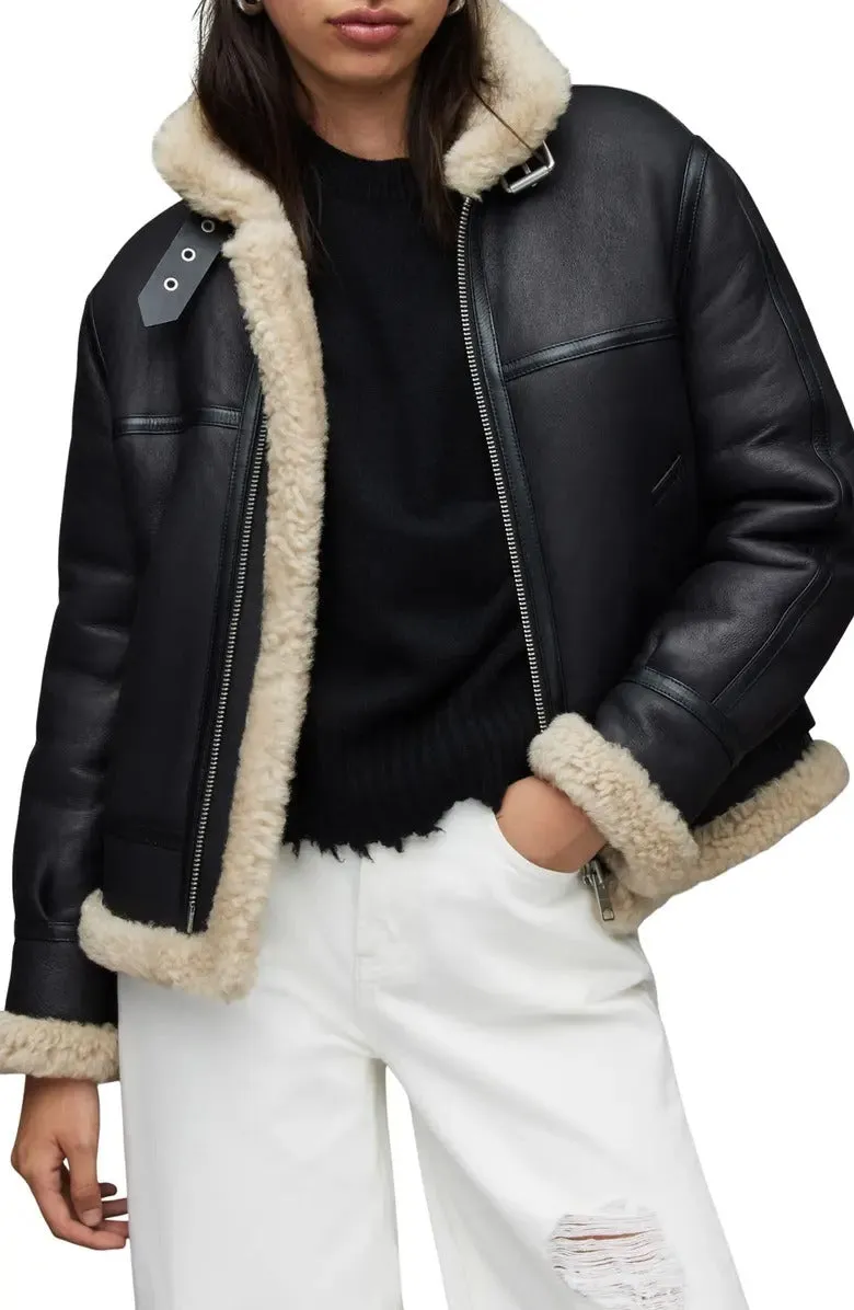 B-3 Aviator RAF Black Shearling Leather Jacket