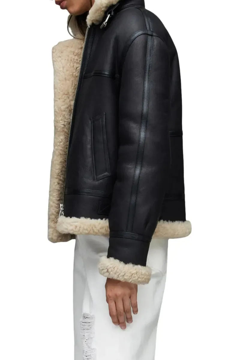 B-3 Aviator RAF Black Shearling Leather Jacket