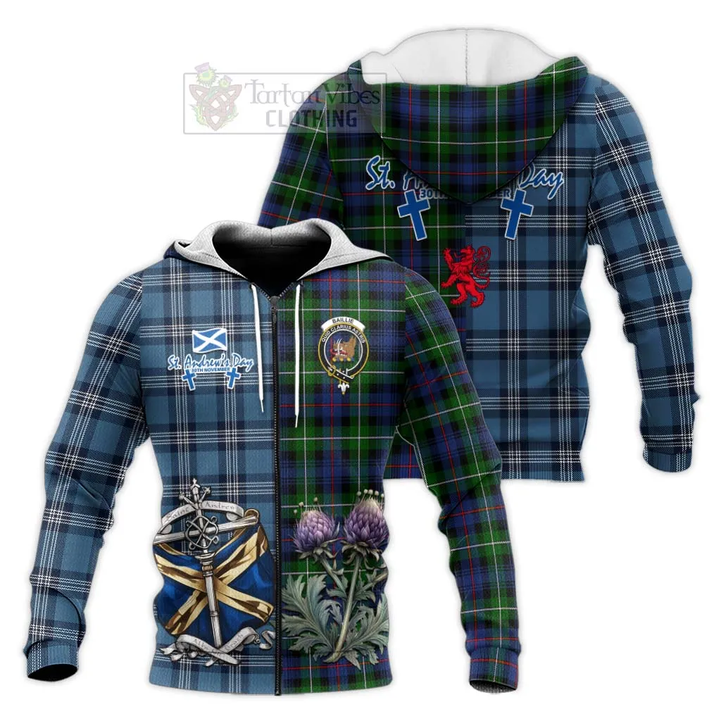 Baillie (Bailey) Tartan Knitted Hoodie Happy St. Andrew's Day Half Tartan Style