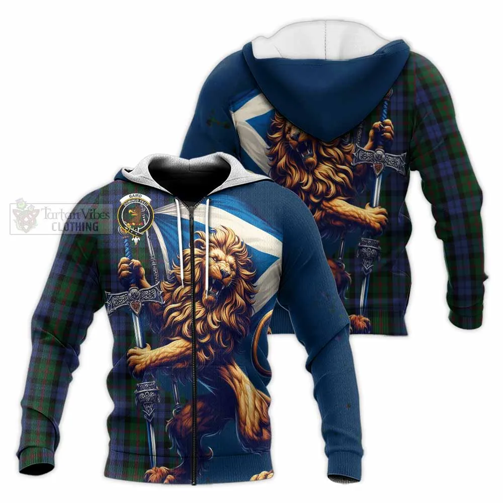 Baird Tartan Family Crest Knitted Hoodie with Scottish Majestic Lion