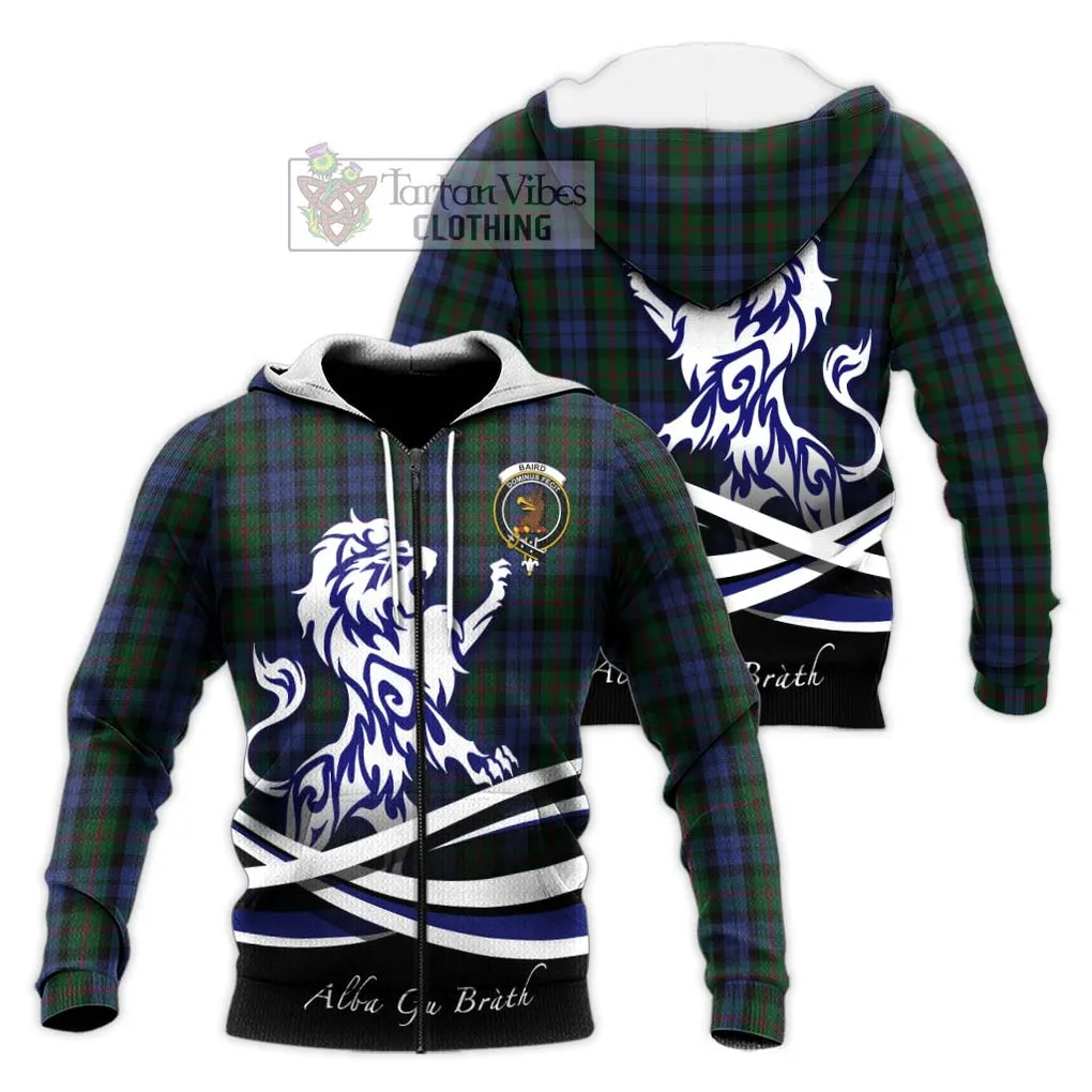 Baird Tartan Knitted Hoodie with Alba Gu Brath Regal Lion Emblem