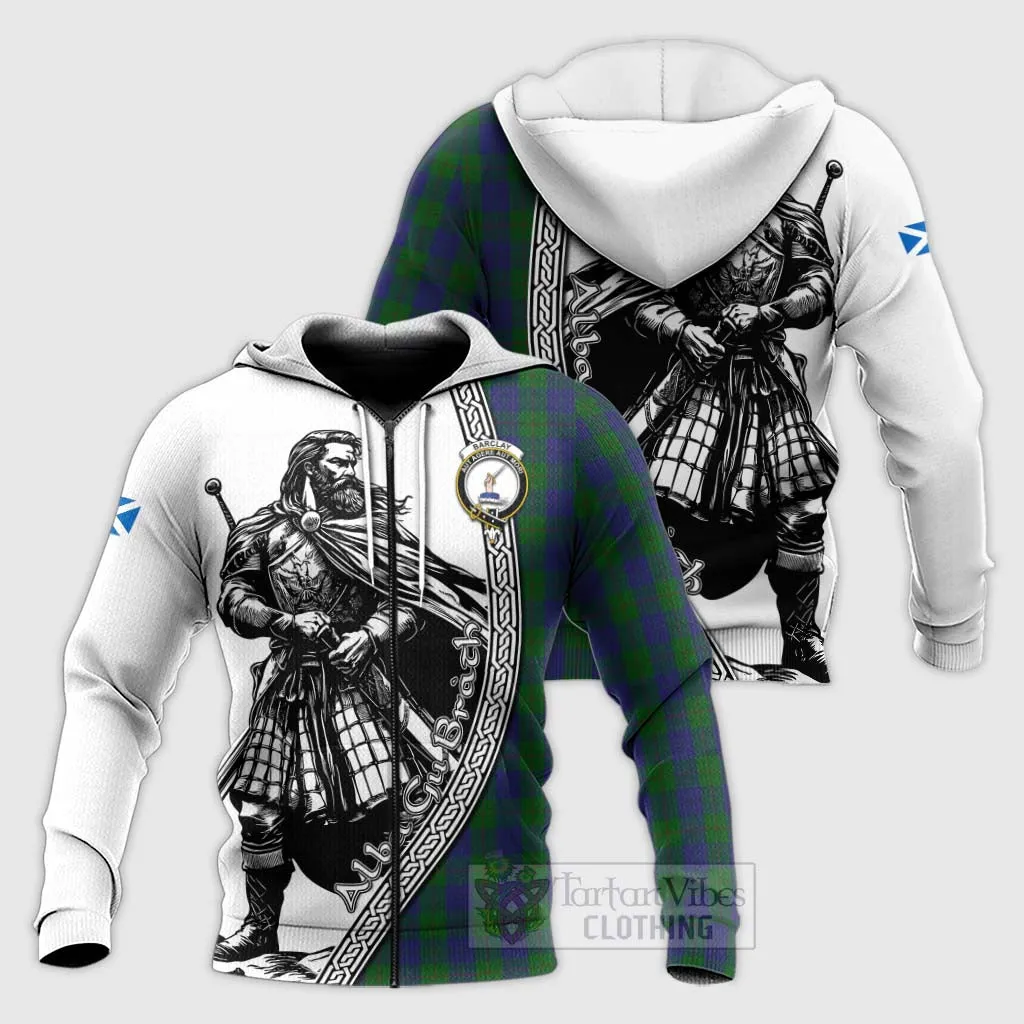 Barclay Tartan Clan Crest Knitted Hoodie with Highlander Warrior Celtic Style