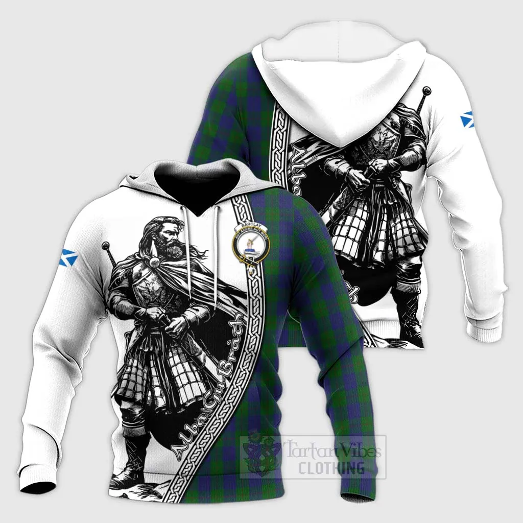 Barclay Tartan Clan Crest Knitted Hoodie with Highlander Warrior Celtic Style