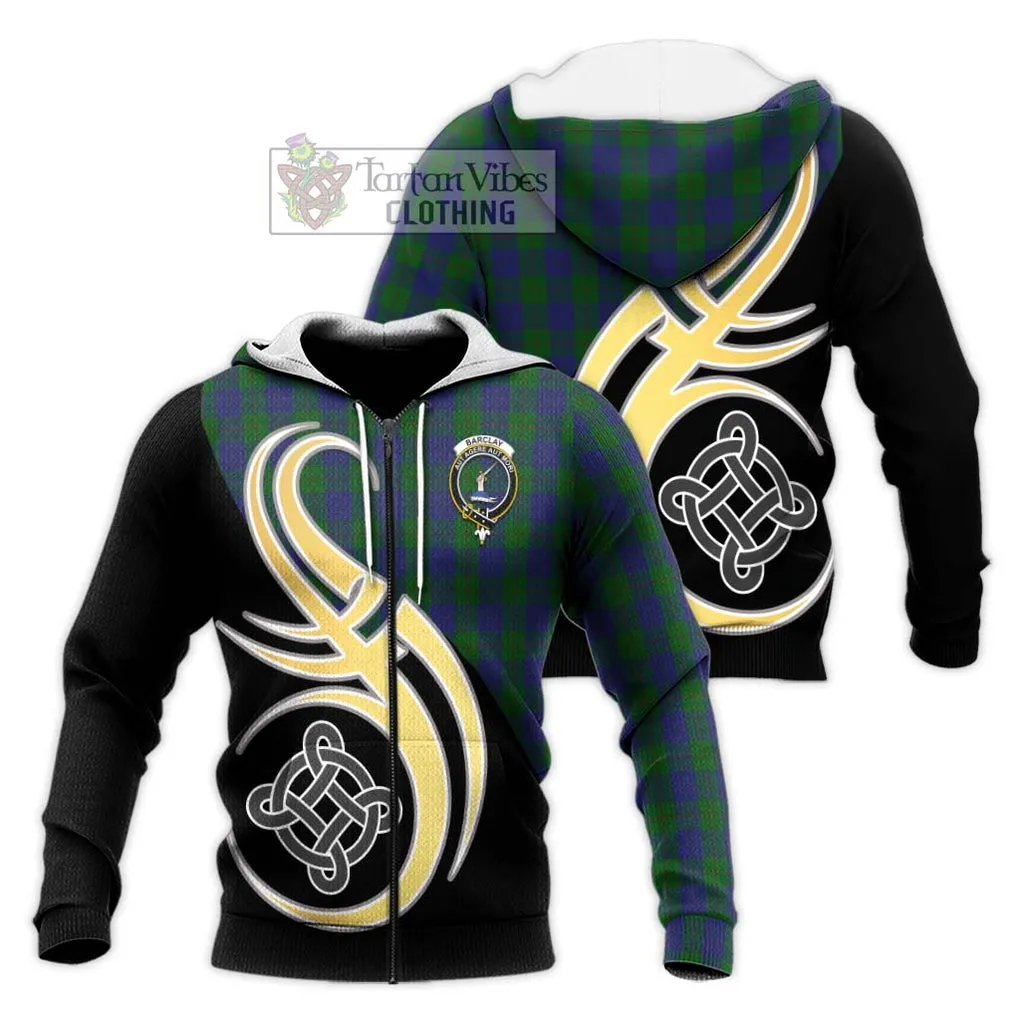 Barclay Tartan Knitted Hoodie with Family Crest and Celtic Symbol Style