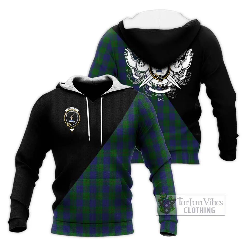 Barclay Tartan Knitted Hoodie with Family Crest and Military Logo Style