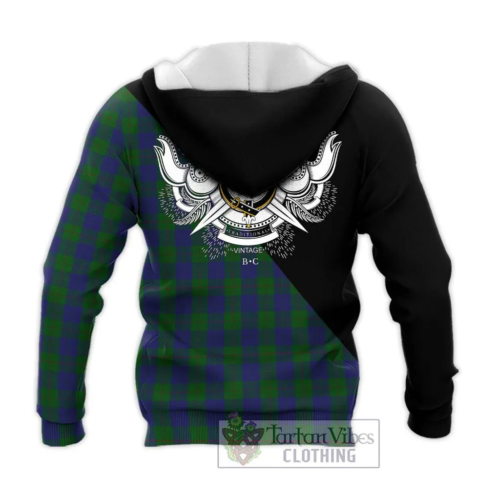 Barclay Tartan Knitted Hoodie with Family Crest and Military Logo Style