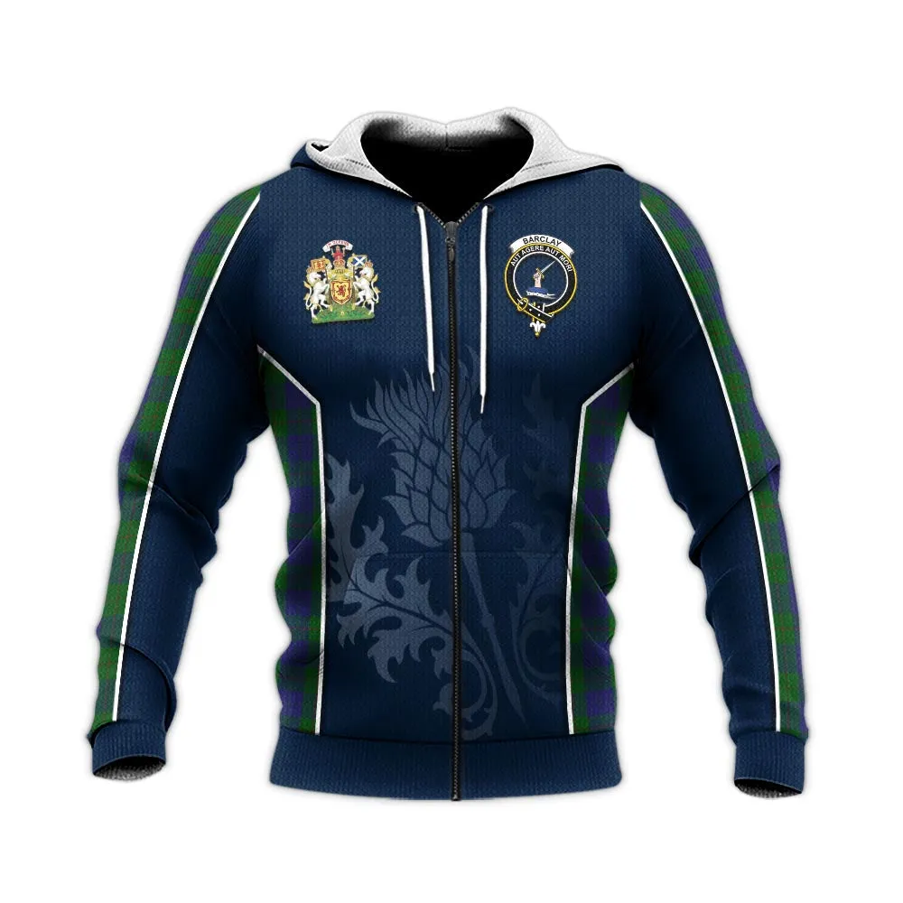 Barclay Tartan Knitted Hoodie with Family Crest and Scottish Thistle Vibes Sport Style