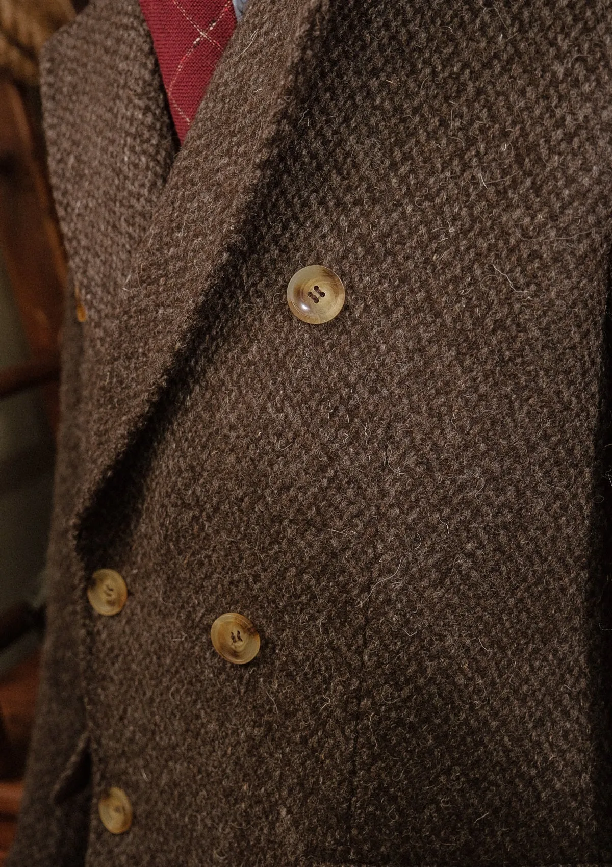 Bawden Double Breasted Pure Wool Overcoat - Faded Brown Barleycorn