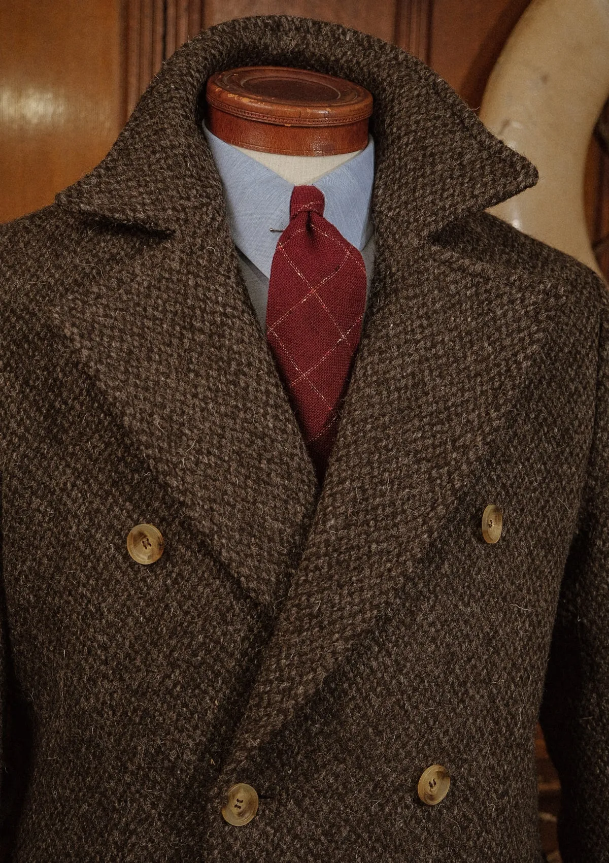 Bawden Double Breasted Pure Wool Overcoat - Faded Brown Barleycorn