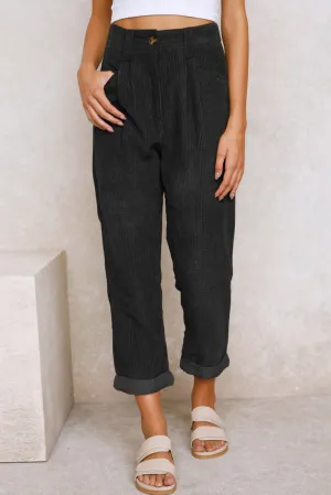 Black Corduroy High Waist Straight Leg Trousers