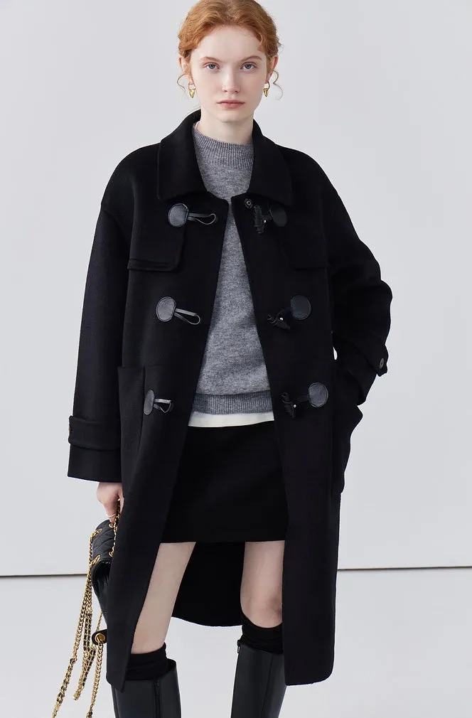 Black double-sided woolen coat for women retro version mid-length