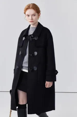 Black double-sided woolen coat for women retro version mid-length