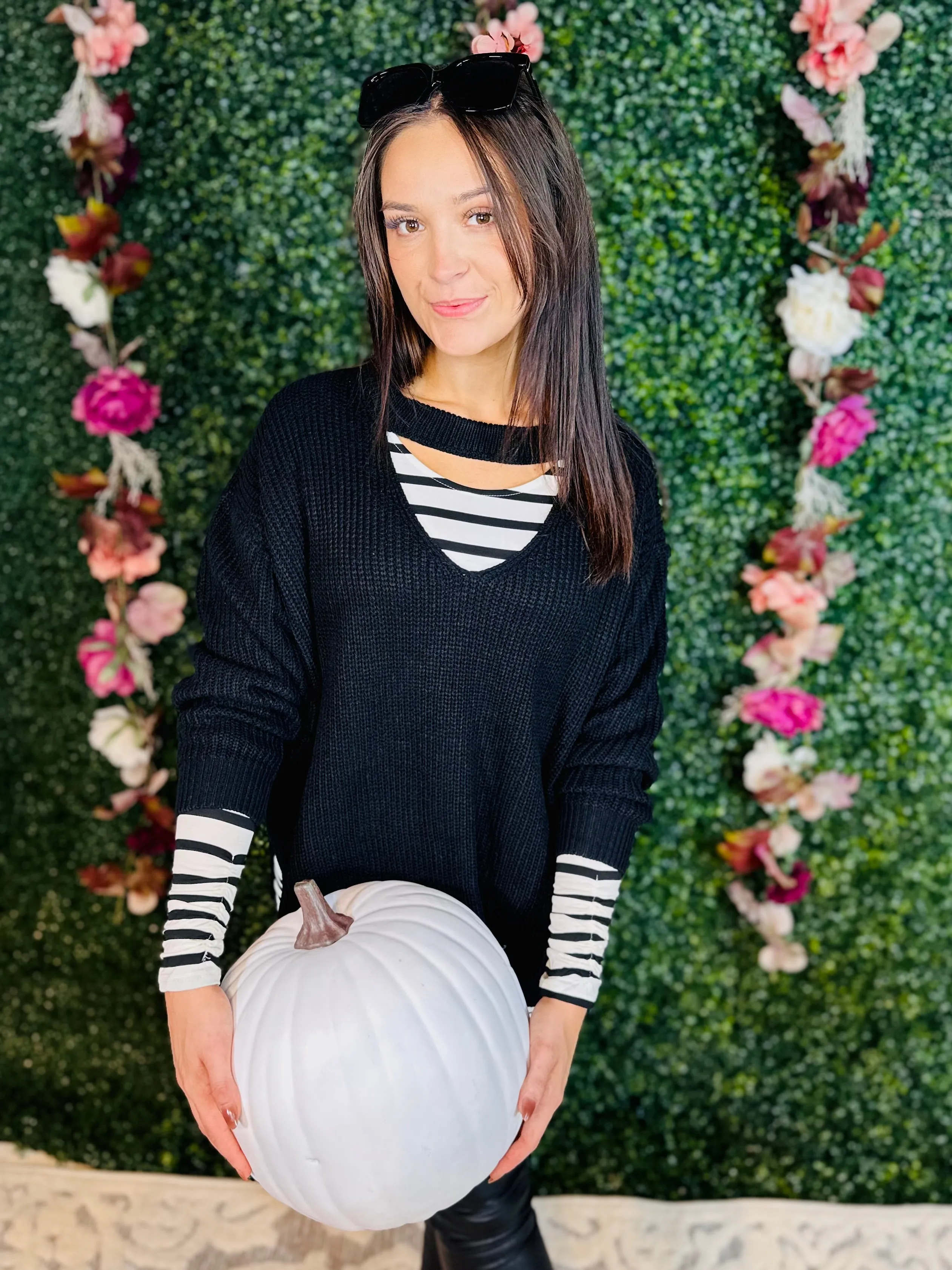 Black Knit Keyhole Sweater