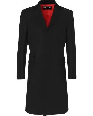 Black Wool Cashmere Covert Overcoat