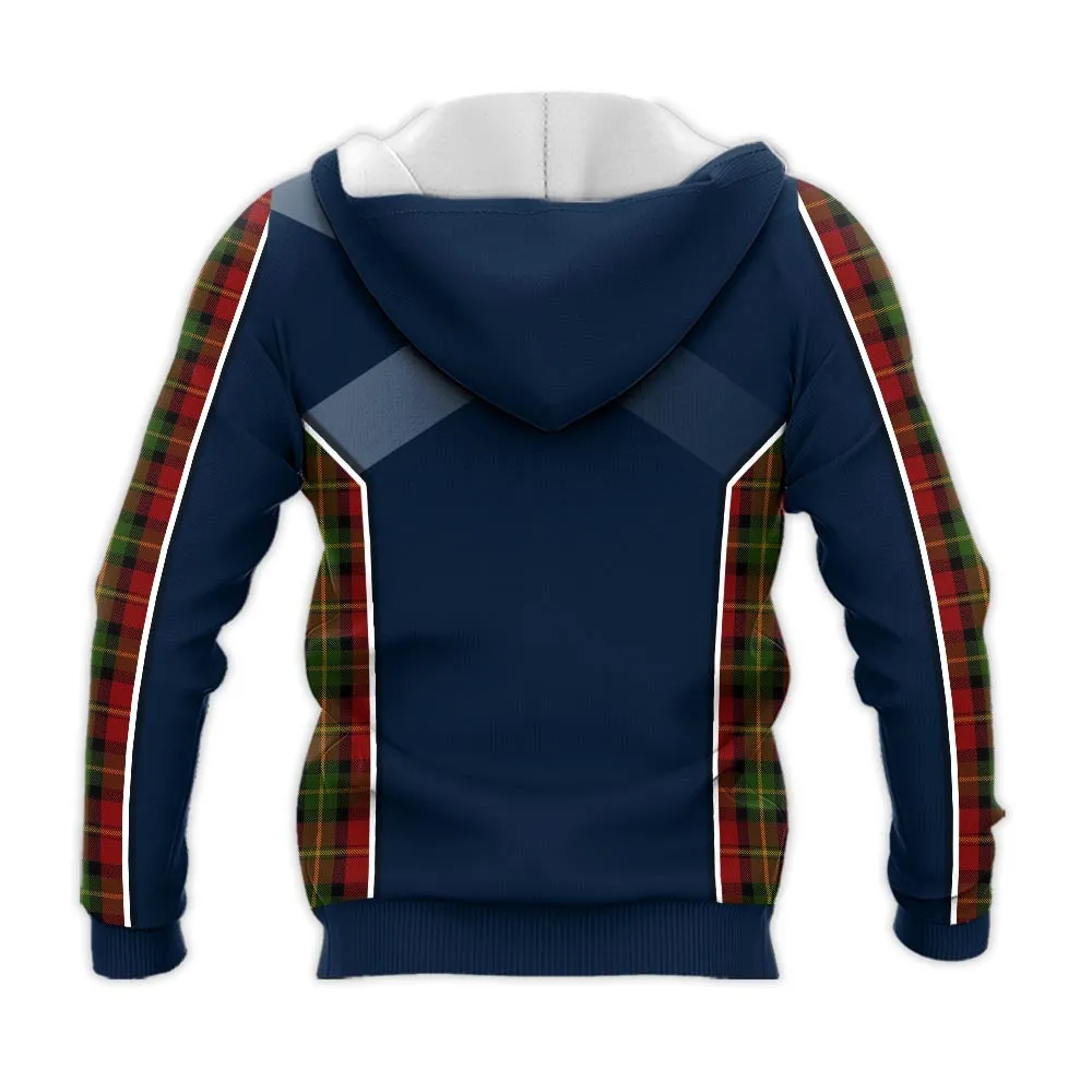 Blackstock Red Dress Tartan Knitted Hoodie with Family Crest and Scottish Thistle Vibes Sport Style