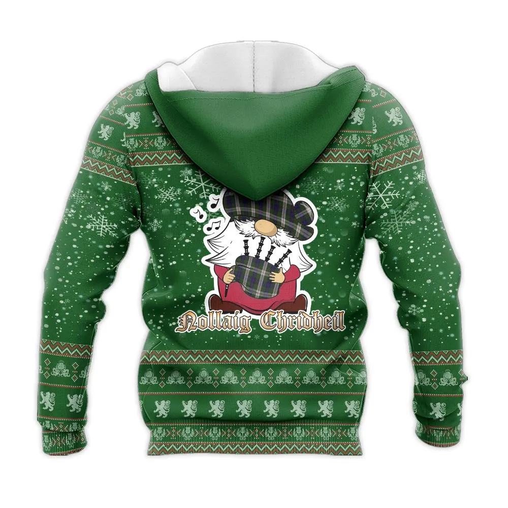 Blair Dress Clan Christmas Knitted Hoodie with Funny Gnome Playing Bagpipes