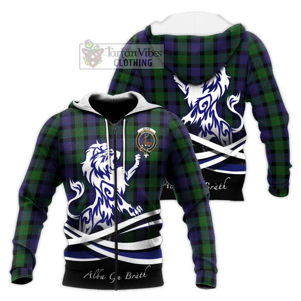 Blair Tartan Knitted Hoodie with Alba Gu Brath Regal Lion Emblem