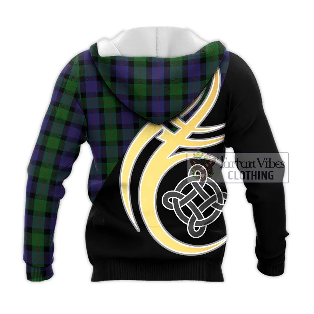 Blair Tartan Knitted Hoodie with Family Crest and Celtic Symbol Style