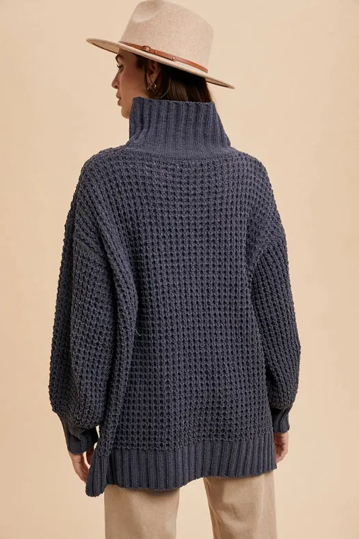 Box Weave Chunky Turtleneck Sweater LAVA SMOKE