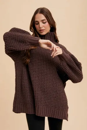 Box Weave Chunky Turtleneck Sweater MOCHA