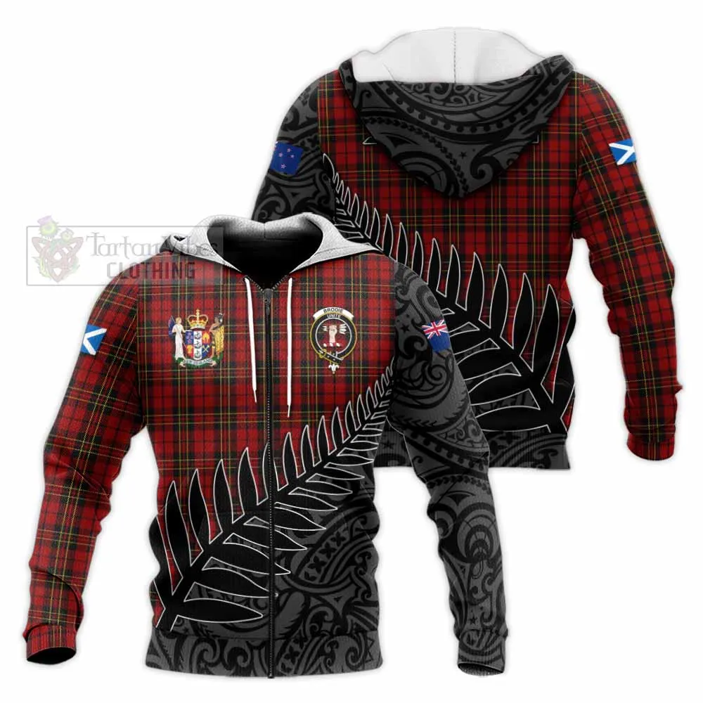 Brodie Crest Tartan Knitted Hoodie with New Zealand Silver Fern Half Style