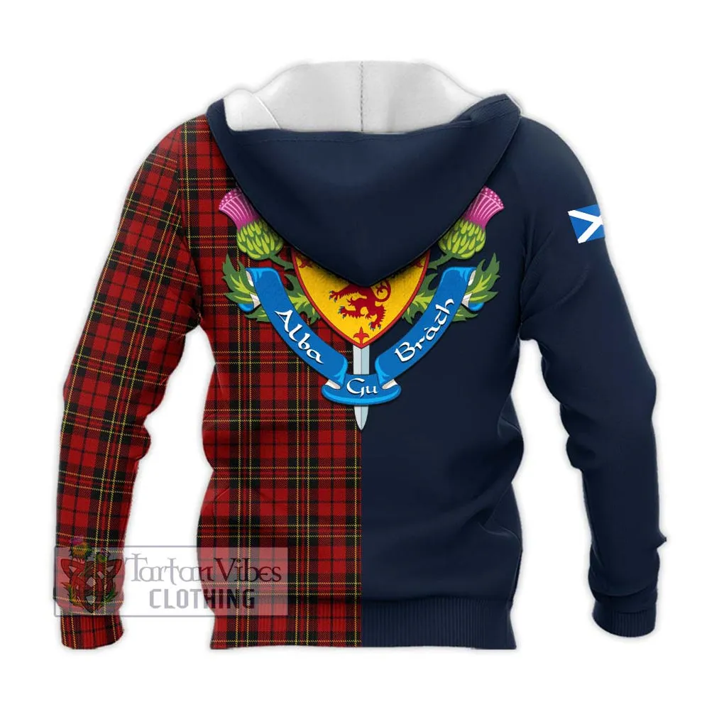 Brodie Tartan Knitted Hoodie Alba with Scottish Lion Royal Arm Half Style