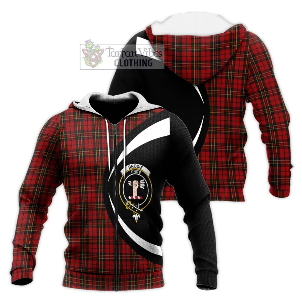 Brodie Tartan Knitted Hoodie with Family Crest Circle Style