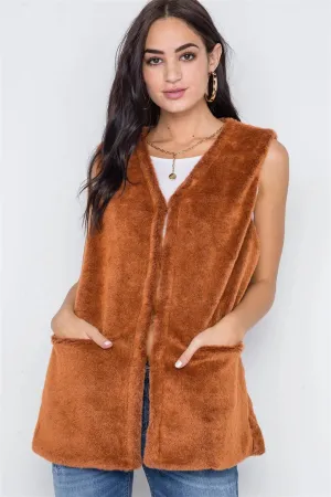 Brown Rust Sleeveless Faux Fur Vest /6