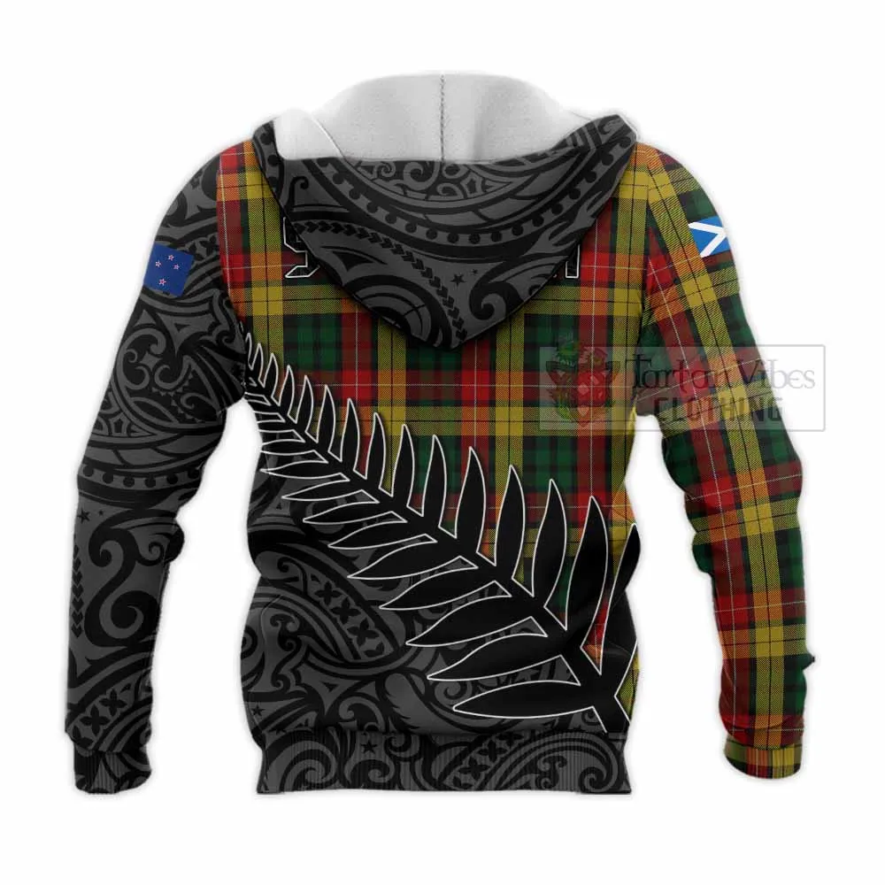 Buchanan Crest Tartan Knitted Hoodie with New Zealand Silver Fern Half Style